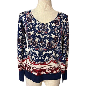Talbots Womens Sweater Red Blue Ivory S Small Merino Wool NWT $99
